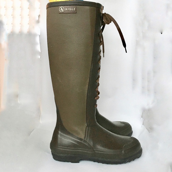 Agile Rain Rubber Boots Tall Lace upSsize EU 39 Made in France Brown - Picture 5 of 10